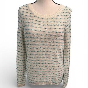 Freshman 1996 Turquoise & White Sweater with Zipper Back women's Medium Winter